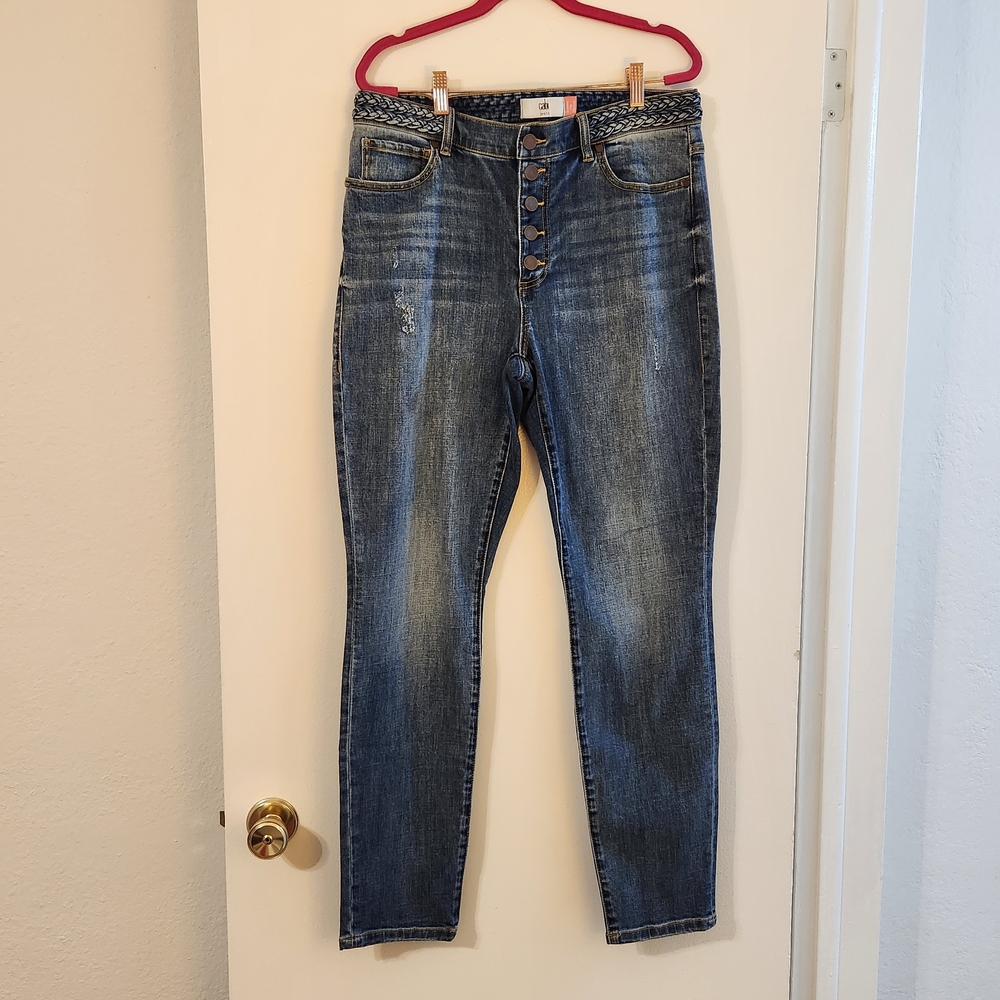 CAbi Button Fly Skinny Blue Jeans